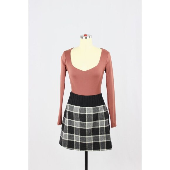 THEORY Kalima Black Check Plaid Wool Angora Knit Mini Sweater Skirt, Size M - Picture 1 of 12